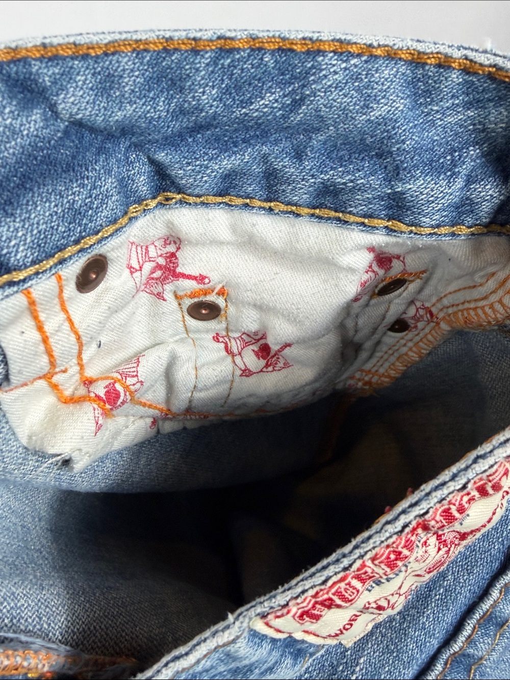 True Religion Y2K Light Blue Flared Jeans with Subtle Distress Size 29. Worn Hem - Picture 9 of 12